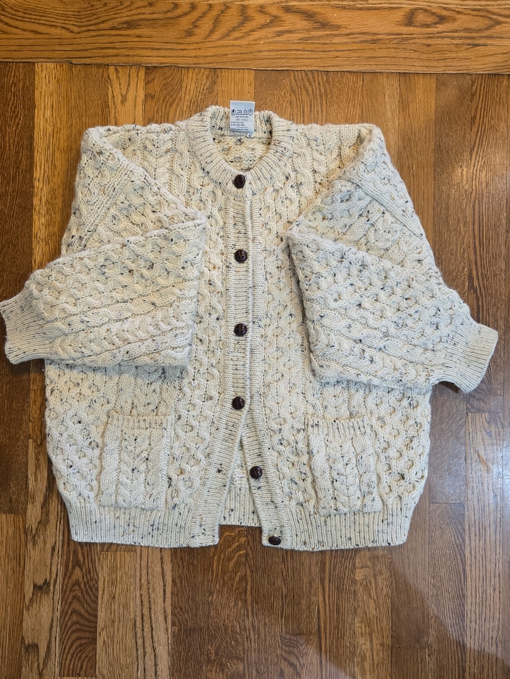 Kennedy of Ardara Vintage Chunky Wool Knit Cardigan Beige EU42 L/XL Fishermen
